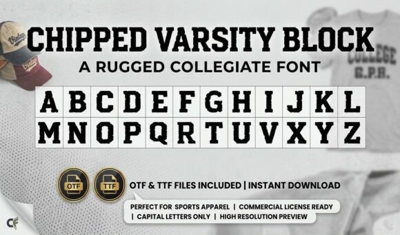 Chipped Varsity Block: A Bold, Vintage Edge for Your Designs